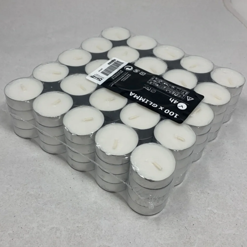 100 piece GLIMMA Unscented tealights 4hr Ikea Sweden for party or emergency new